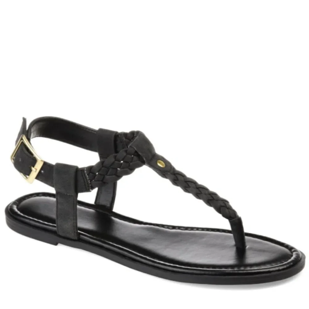Genevive T-Strap Sandals in faux leather
